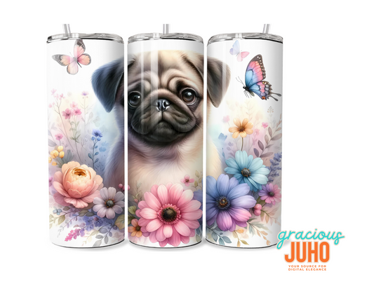 Pug flower  tumbler design seamless pattern