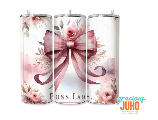 Boss lady pink bow Coquette tumbler wrap 20 oz skinny