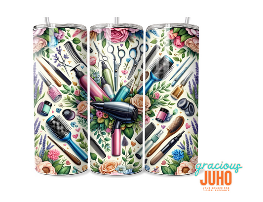 Hairstylist floral   tumbler design seamless pattern digital download