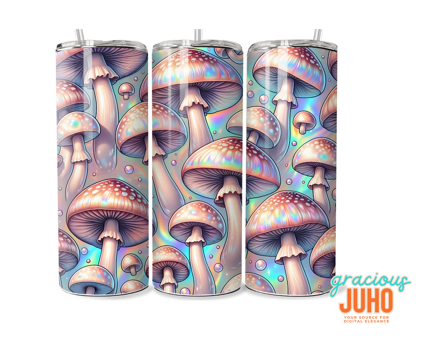 Mushroom brown  holographic pink tumbler template