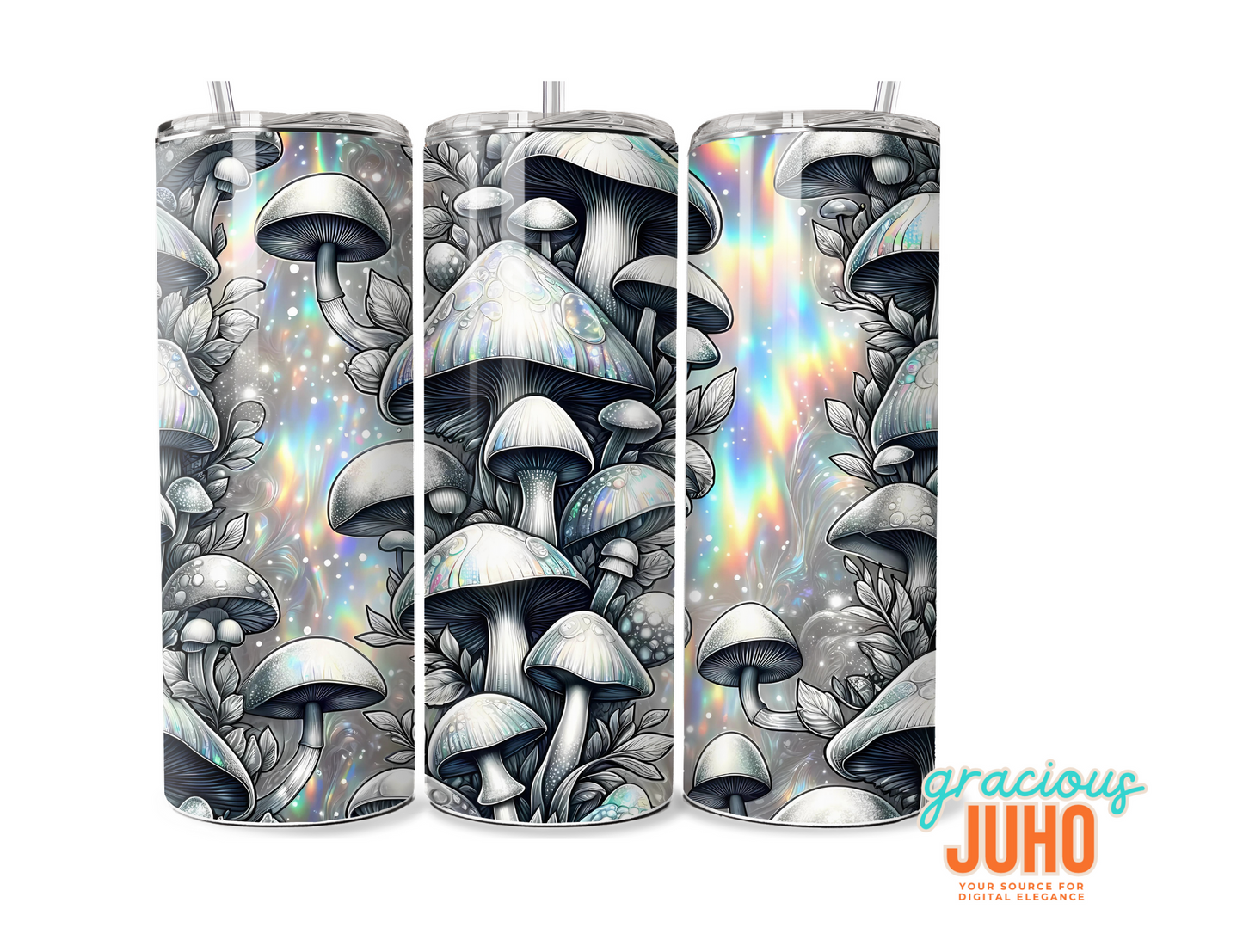 Mushroom silver holographic  tumbler template