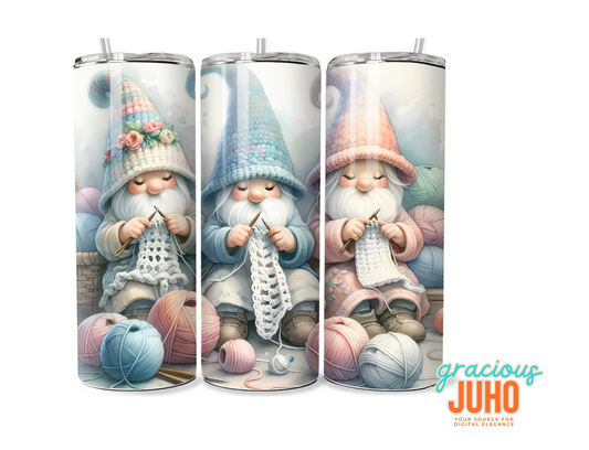 Gnomes crocheting tumbler design