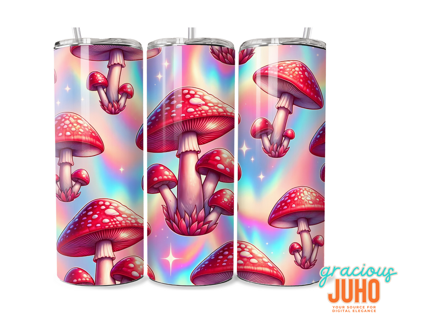 Mushroom red  holographic pink tumbler template