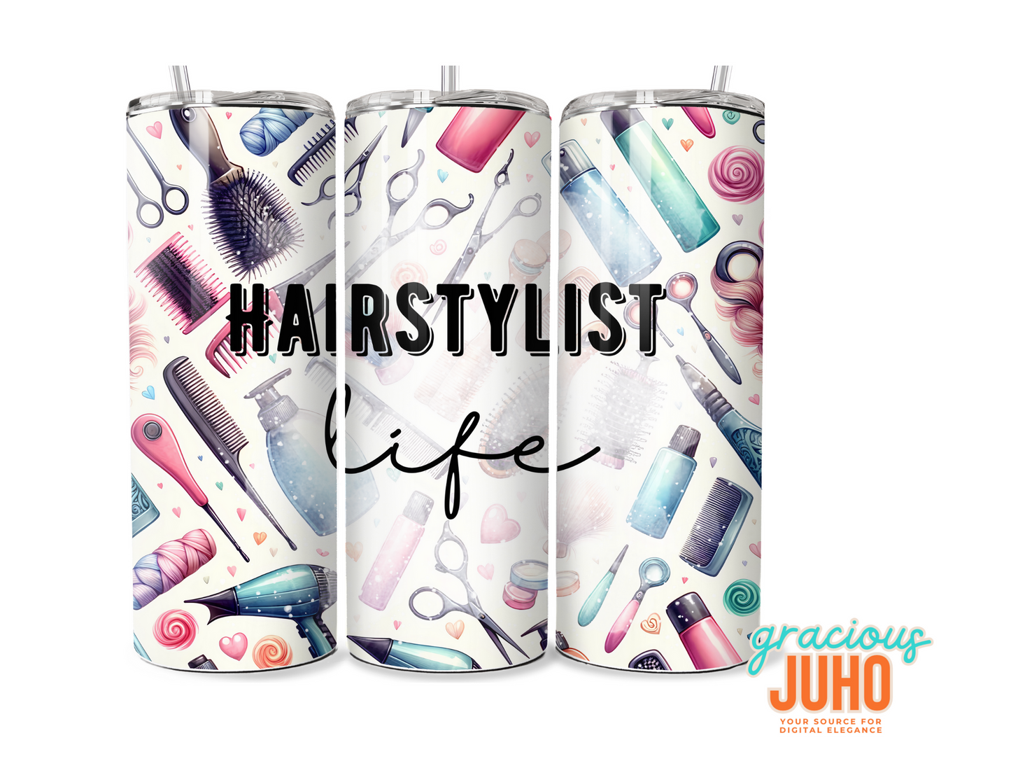 Hairstylist life  tumbler design seamless pattern