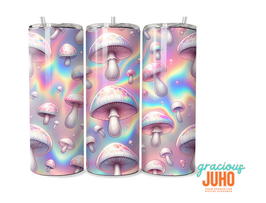 Mushroom holographic pink tumbler template