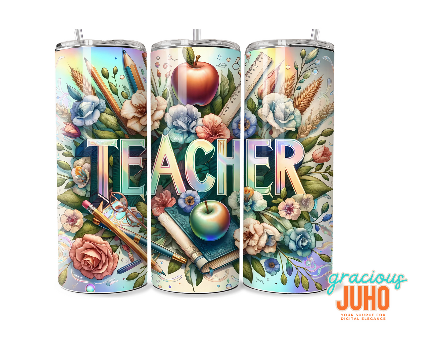 Teacher rainbow  tumbler wrap 20 oz skinny