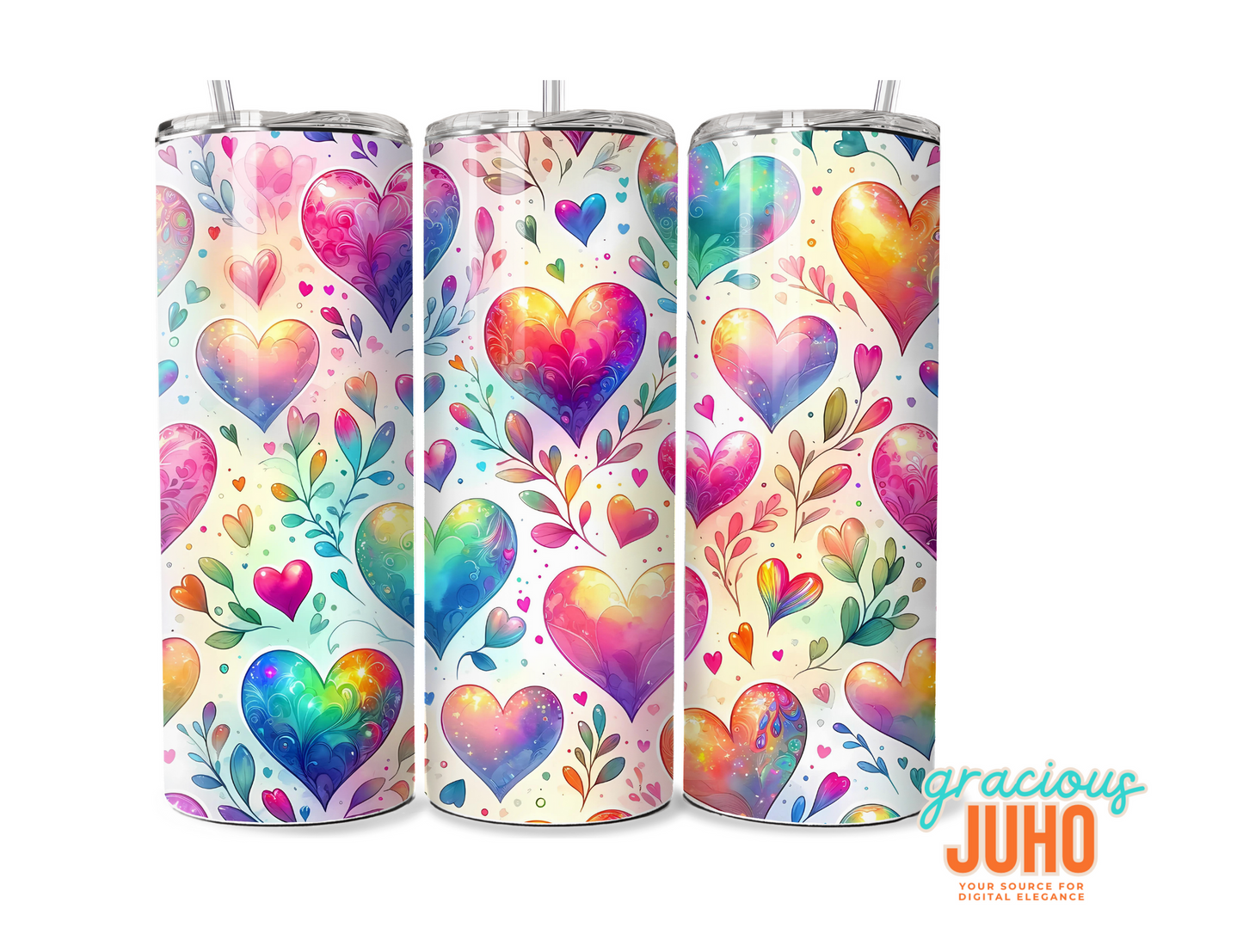 Heart rainbow pastel colourful tumbler wrap design