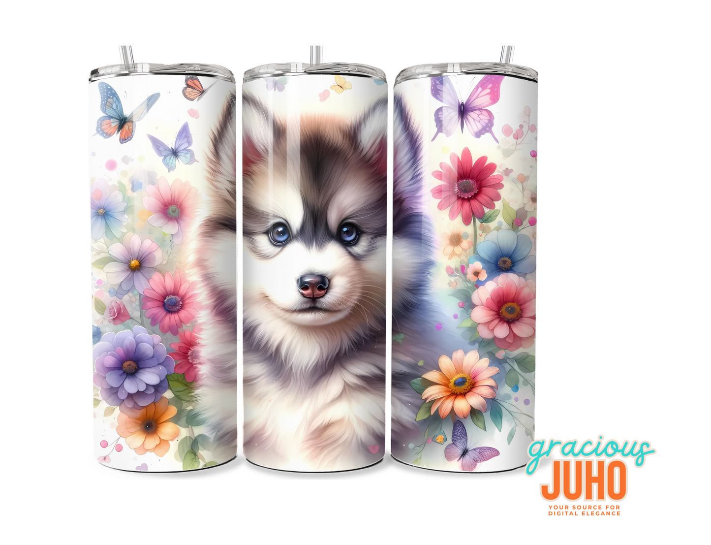 Husky  flower  tumbler design seamless pattern