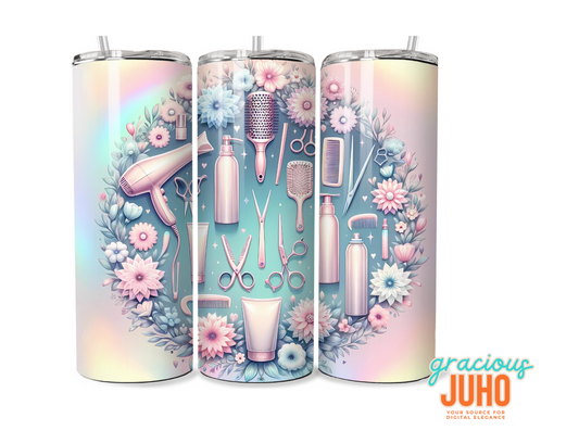 Hairstylist pastel floral   tumbler design seamless pattern digital download