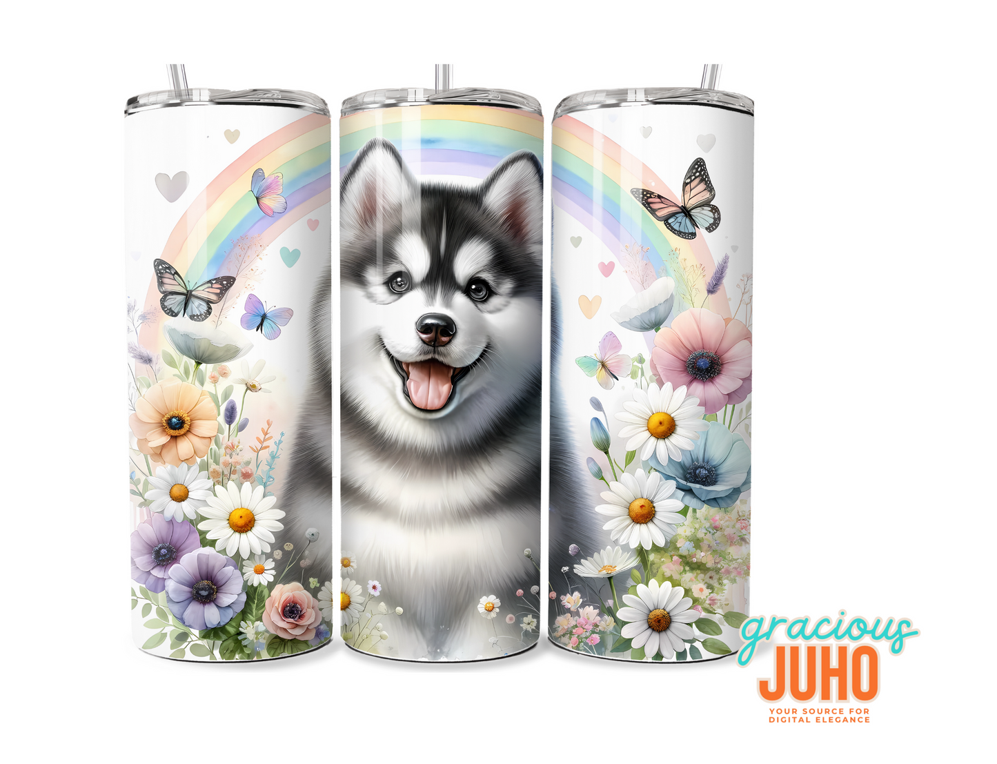 Husky  flower  tumbler design seamless pattern