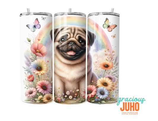 Pug flower  tumbler design seamless pattern