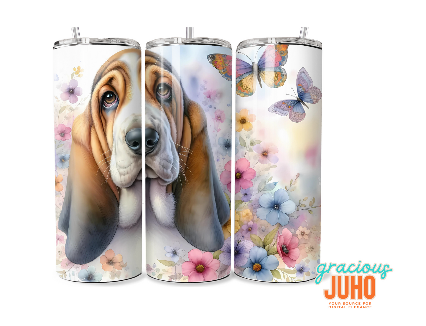 Basset Hound floral  tumbler design 20 oz skinny