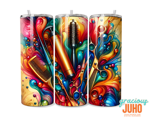 Hairstylist colourful   tumbler design seamless pattern