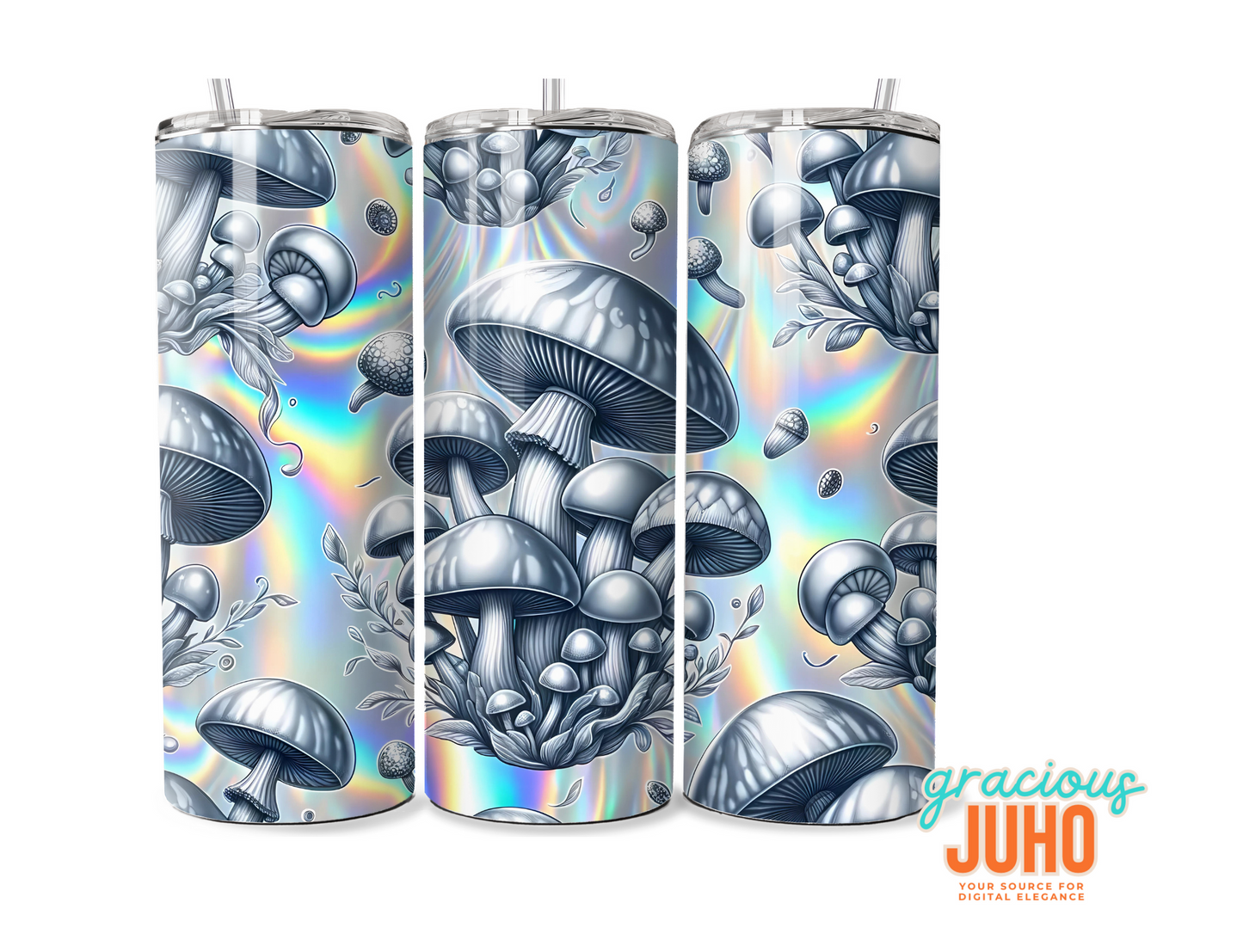 Mushroom silver holographic  tumbler template