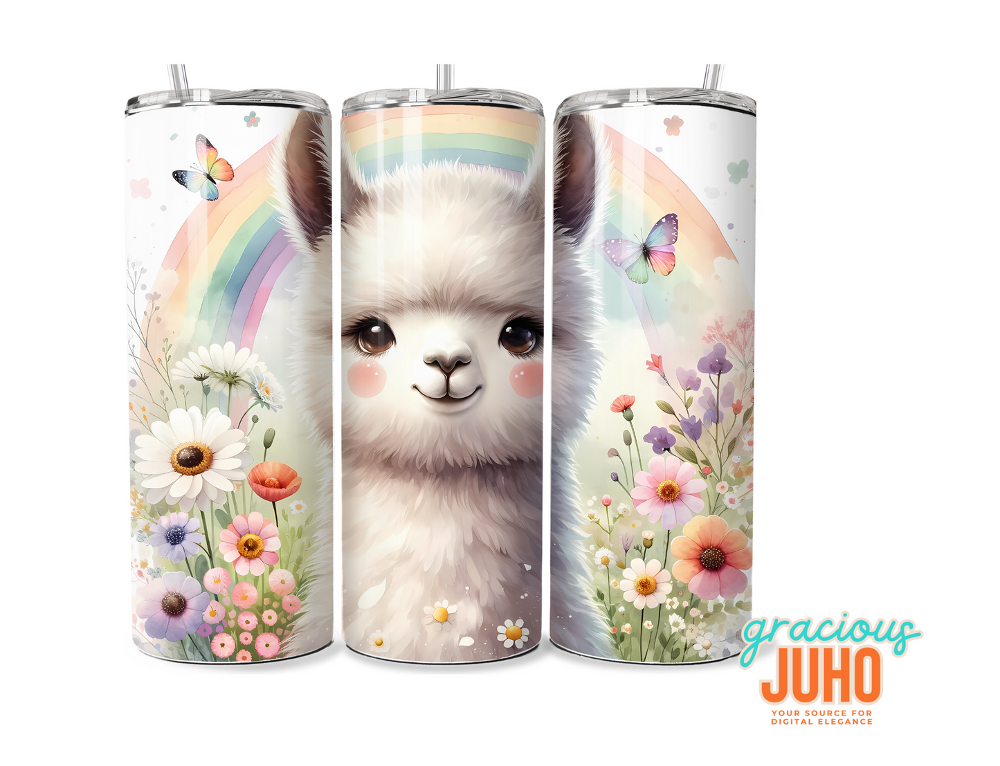 Llama  rainbow tumbler design seamless pattern