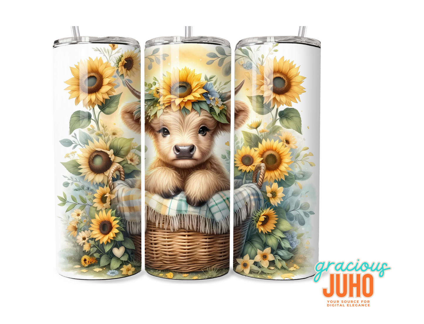 Baby cow highlands sunflower tumbler template