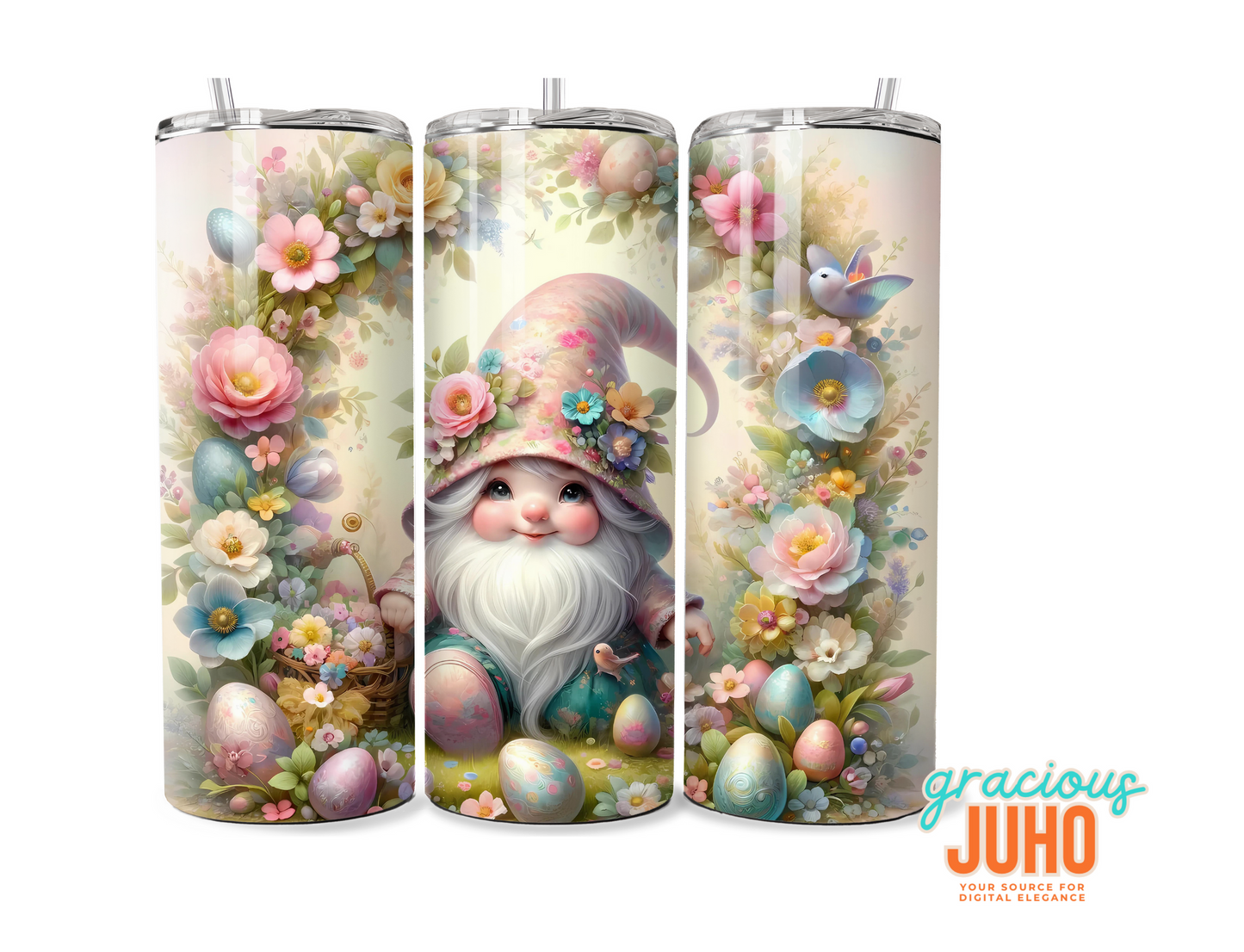 Gnome spring   floral tumbler design