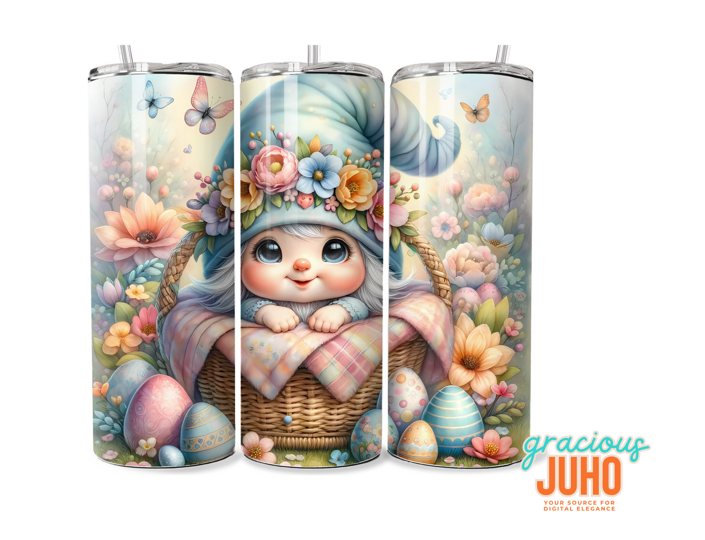 Easter gnome  floral tumbler design