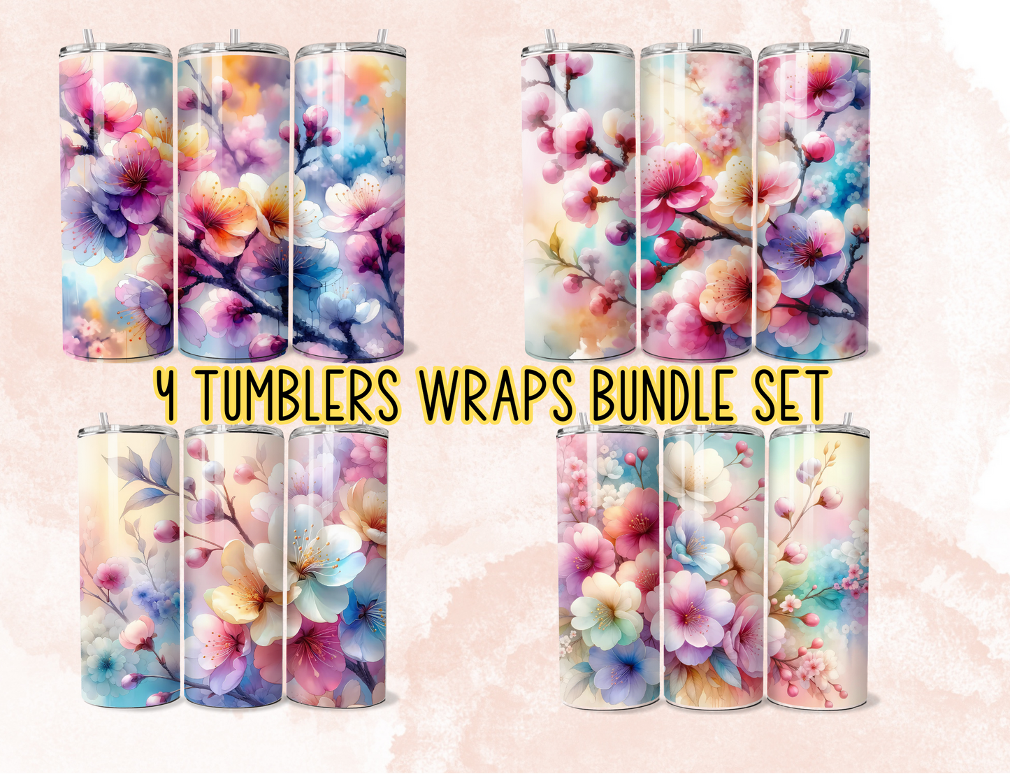 4 cherry blossom flower  bundles tumbler wrap design