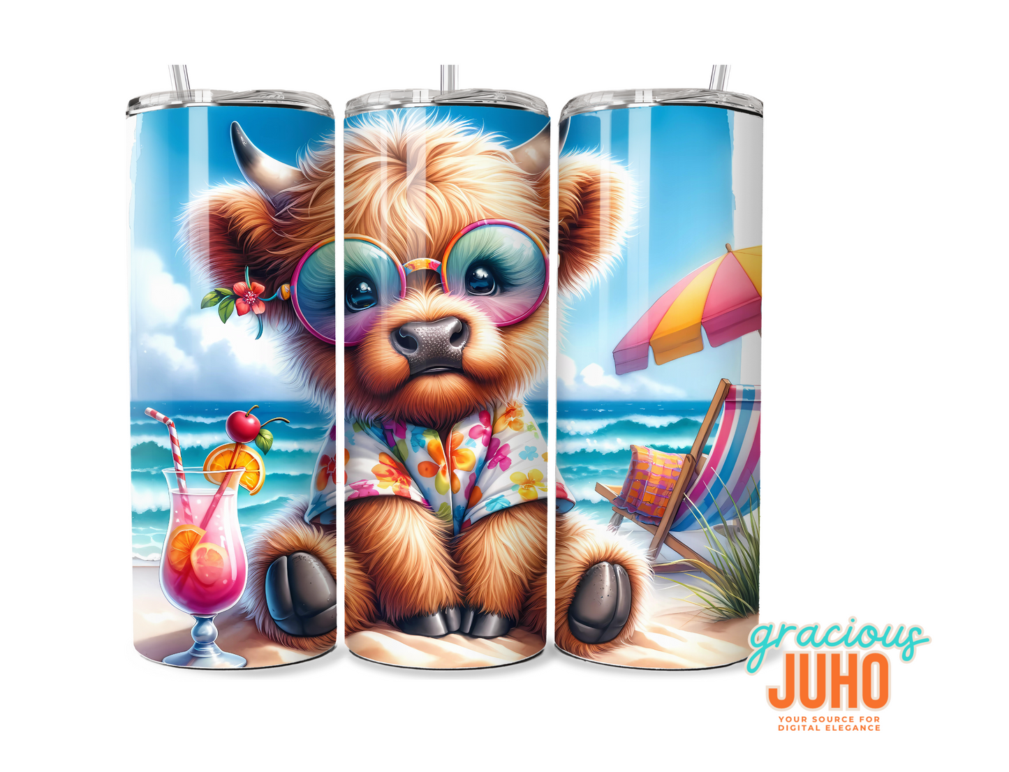 Baby cow highland summer beach tumbler wrap