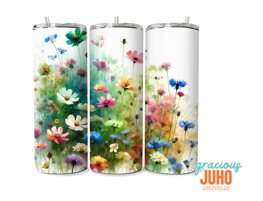 floral wild flower seamless  tumbler wrap 20 oz skinny