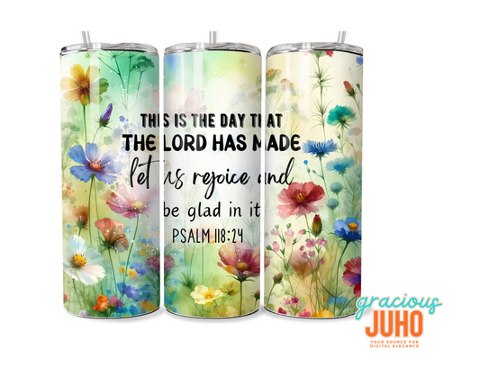 christian rejoice in the lord criptures tumbler wrap design